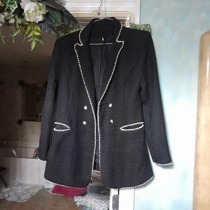 Black Jacket trimmed with white small beads